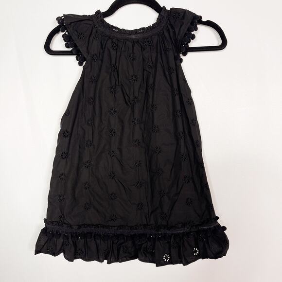 J Crew Womens XS Black Eyelet Pom Pom Top Ruffle Sleeveless Cotton Poplin Blouse - Picture 2 of 13